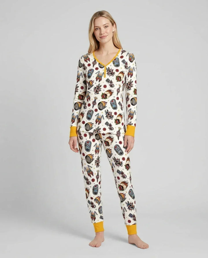 Born to Ride Together Familien-Pyjama-Set aus Bambus für Damen