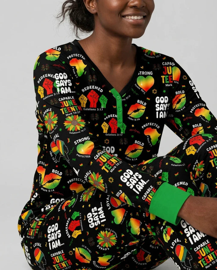 Gott sagt, ich bin Juneteenth Blessings Bambus Damen Pyjama Set
