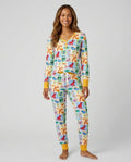 Rainbow Dino Friends Family Matching Bamboo Women Pajama Set