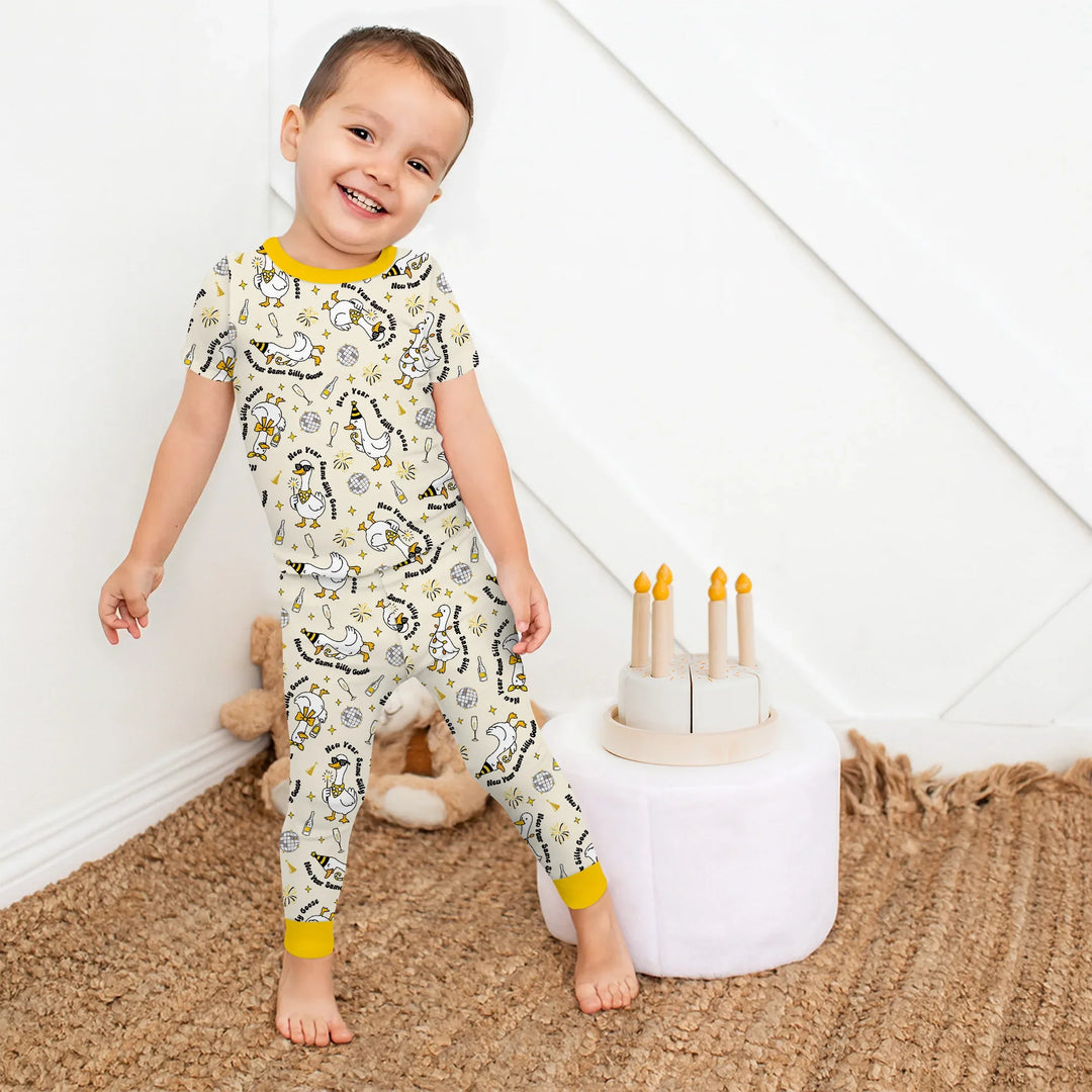 New Year Silly Goose Bamboo Two Piece Short Sleeve Pajama Set