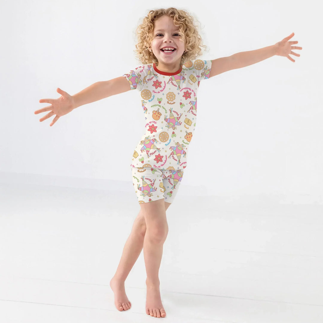 Las Posadas Dream Two Piece Short Sleeve Shorts Pajama Set , Las Posadas Dream Two Piece Short Sleeve Shorts Pajama Set - 12-18M / Red