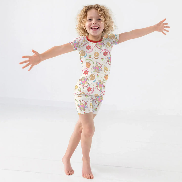 Las Posadas Dream Two Piece Short Sleeve Shorts Pajama Set , Las Posadas Dream Two Piece Short Sleeve Shorts Pajama Set - 12-18M / Red
