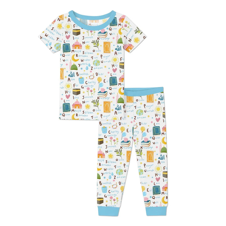 Islamic Alphabet Bamboo Two Piece Short Sleeve Pajama Set