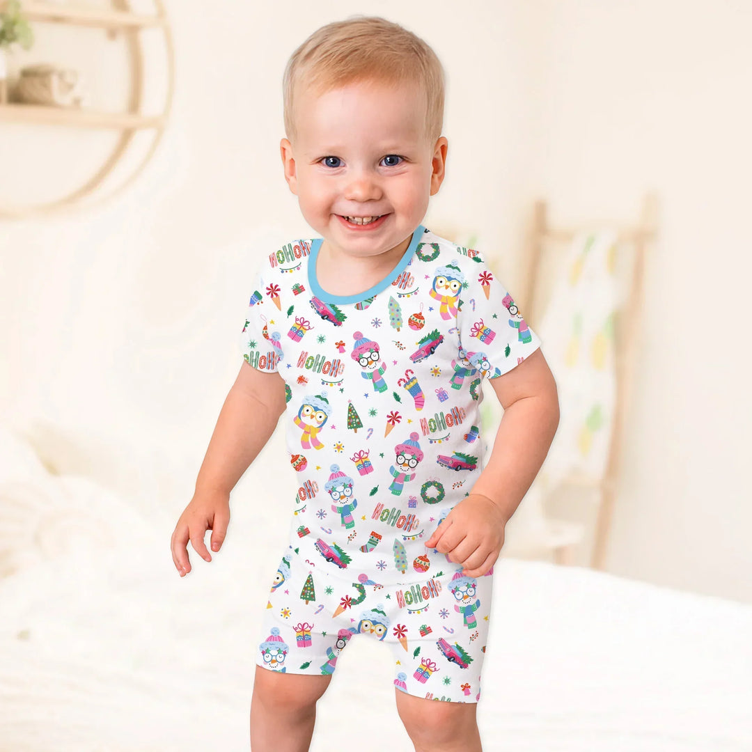 Bright Christmas Bamboo Two Piece Short Sleeve Shorts Pajama Set