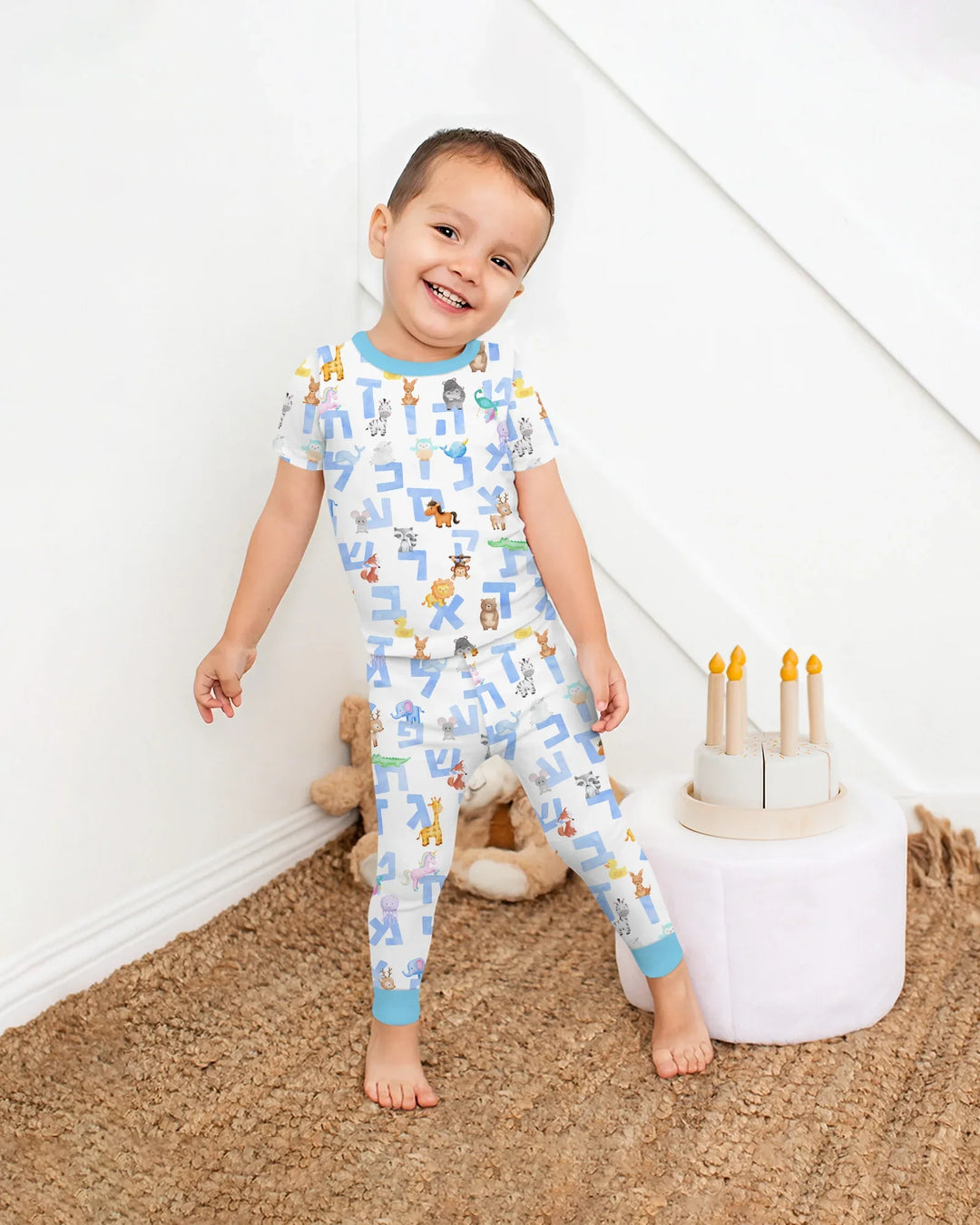 Hebrew Animal Alphabet Bamboo Two Piece Short Sleeve Pajama Set
