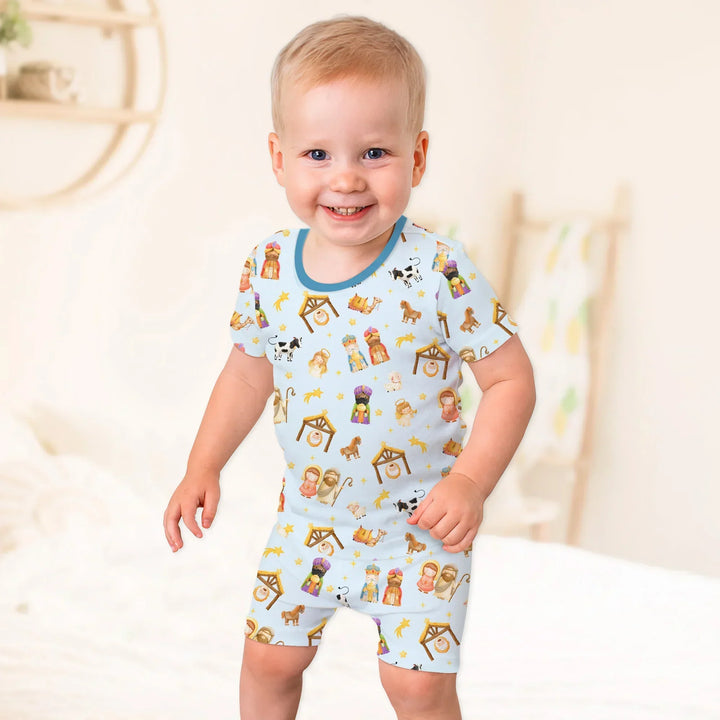 Zweiteiliges Pyjama-Set mit kurzen Ärmeln und Shorts im Sommer-Design