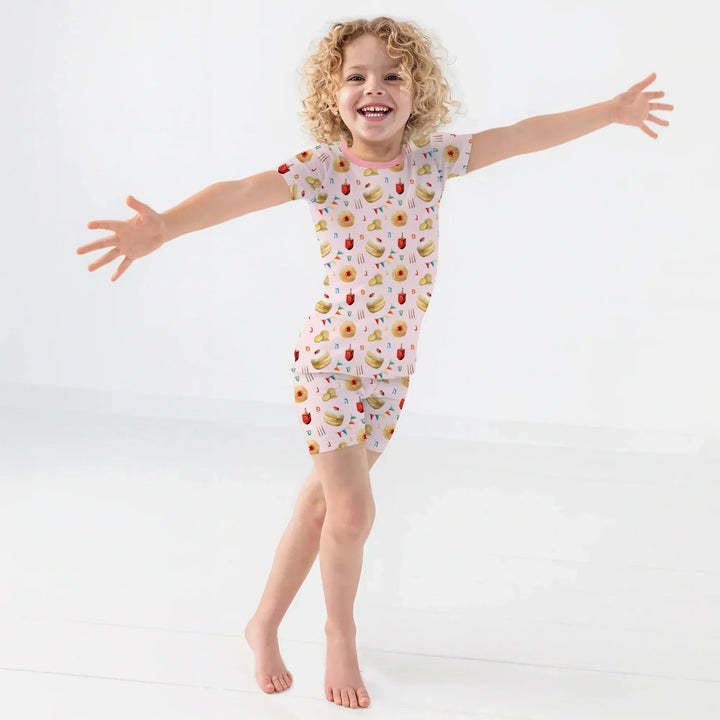 Hanukkah Donuts Two Piece Short Sleeve Shorts Pajama Set , Hanukkah Donuts Two Piece Short Sleeve Shorts Pajama Set - 12-18M / Blue