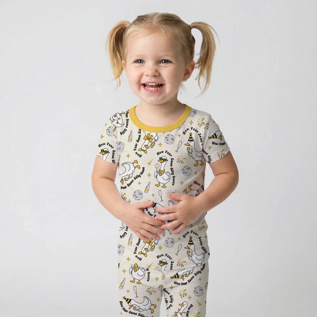 New Year Silly Goose Bamboo Two Piece Short Sleeve Pajama Set