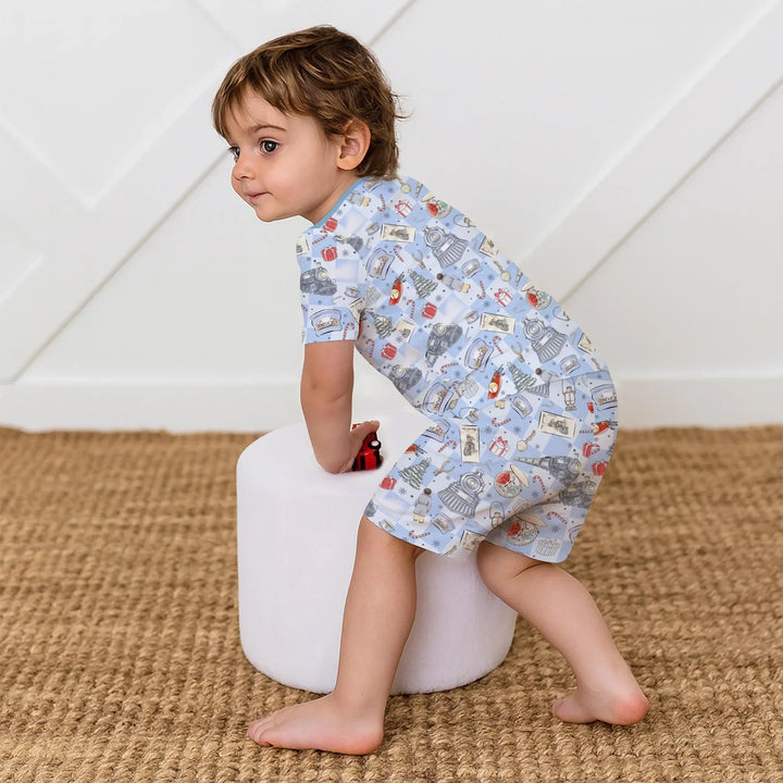 Zweiteiliges Pyjama-Set mit kurzen Ärmeln und Shorts im Sommer-Design