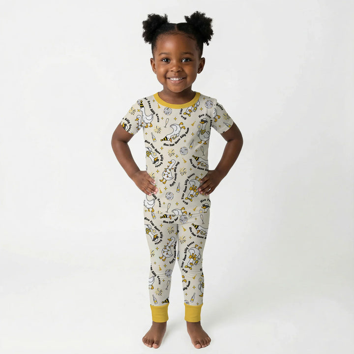 New Year Silly Goose Bamboo Two Piece Short Sleeve Pajama Set