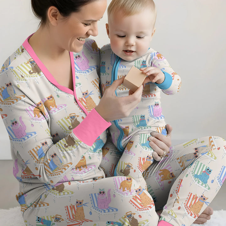 Miau Sonnenbad Mama & Ich passender Pyjama aus Bambus für Damen