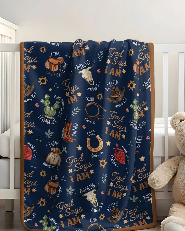 God Says I Am Western Faith Bamboo Blanket