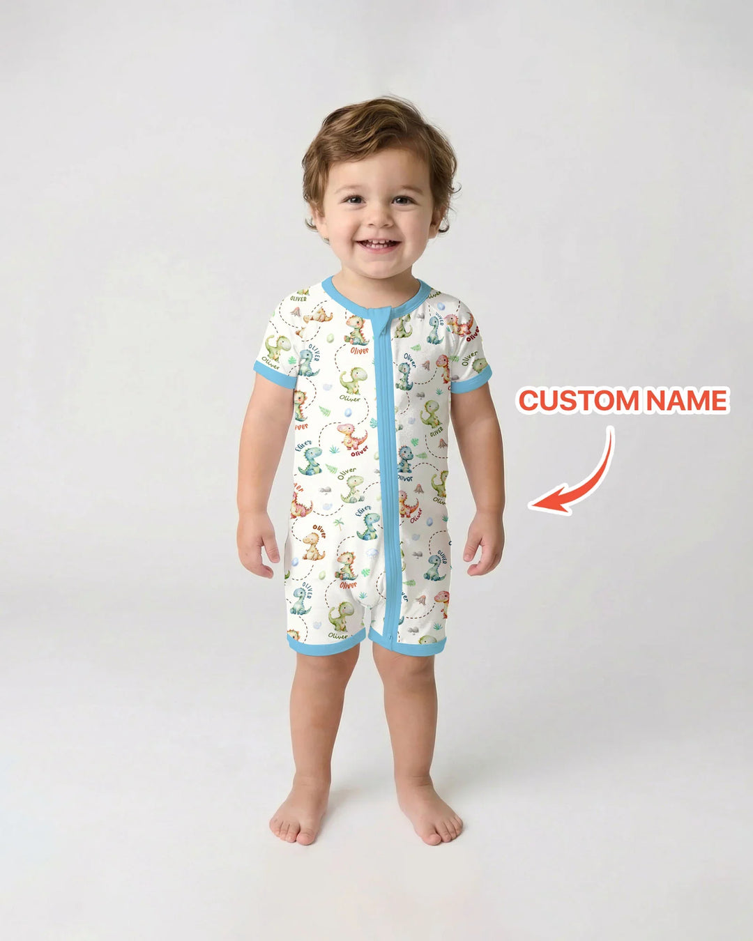 Personalized Dino Friends Bamboo Shorty Zippy