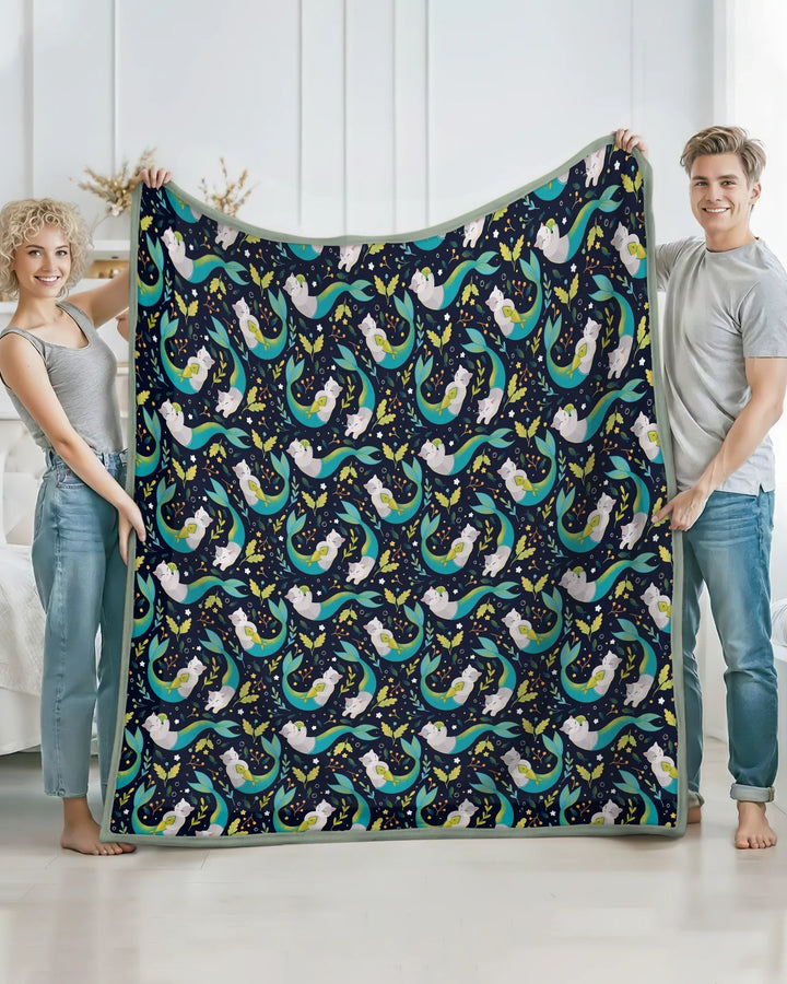 Midnight Mermaid Cats Bamboo Blanket