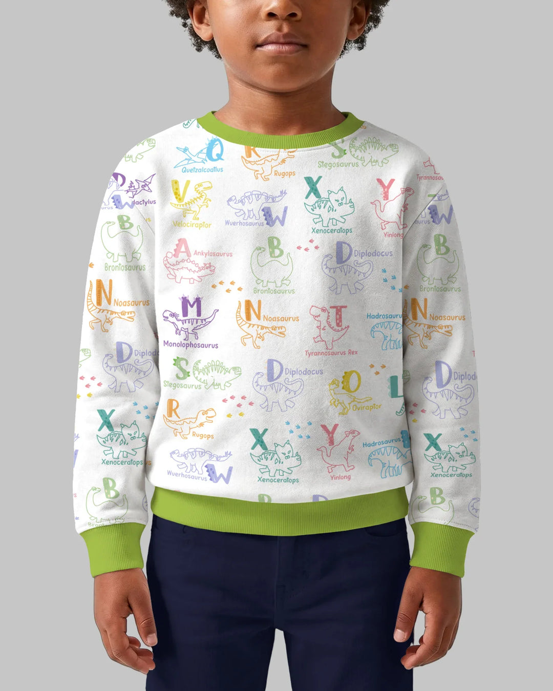 Dino-Alphabet ABC-Bambus-Rundhals-Sweatshirt