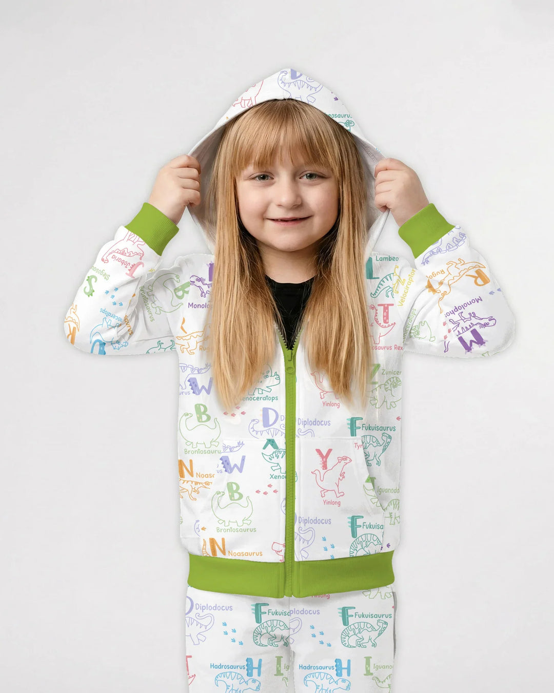 Dino Alphabet ABC Kapuzenpullover aus Bambus mit Reißverschluss