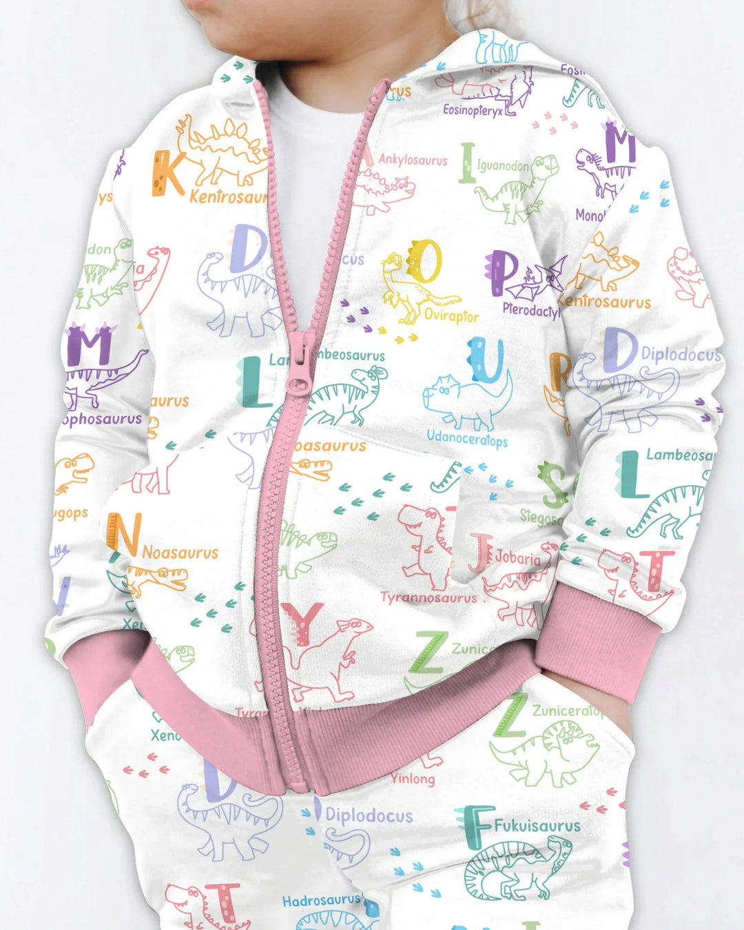 Dino Alphabet ABC Kapuzenpullover aus Bambus mit Reißverschluss