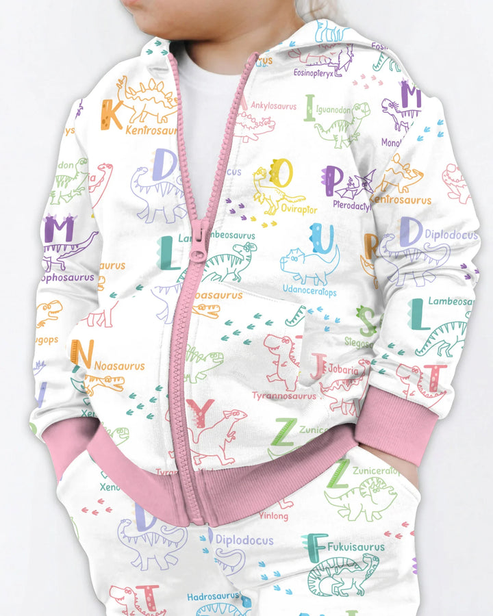 Dino Alphabet ABC Kapuzenpullover aus Bambus mit Reißverschluss