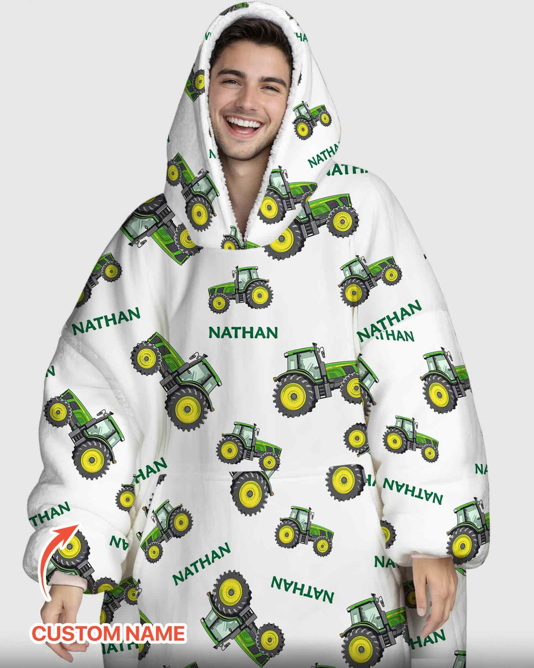 Custom Name Green Tractors Matching Daddy & Me Bamboo Blanket Hoodie