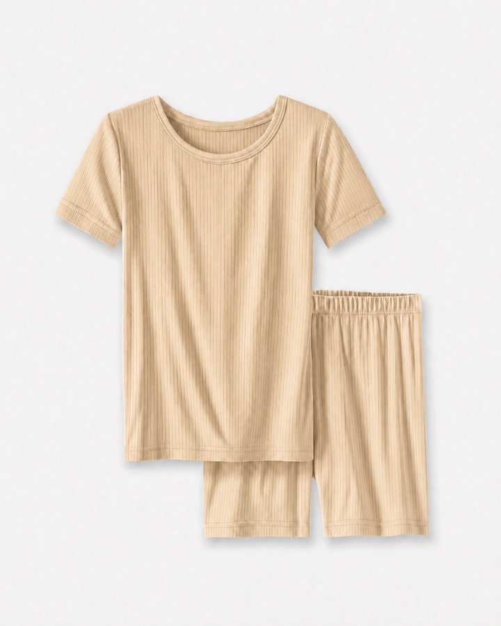 Ribbed Bamboo Two Piece Short Sleeve Short Pajama Set