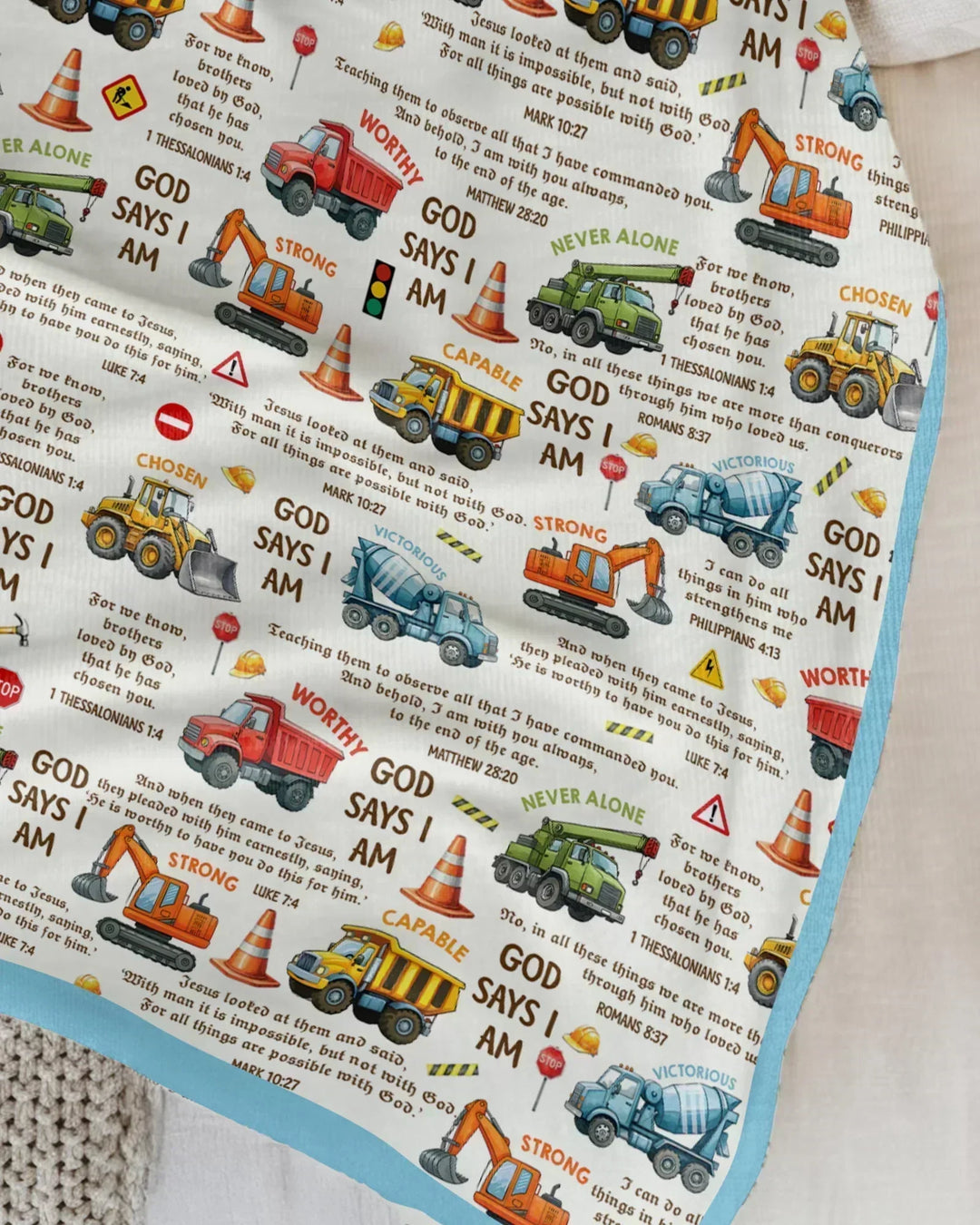 Bible Verse Construction Trucks Bamboo Blanket