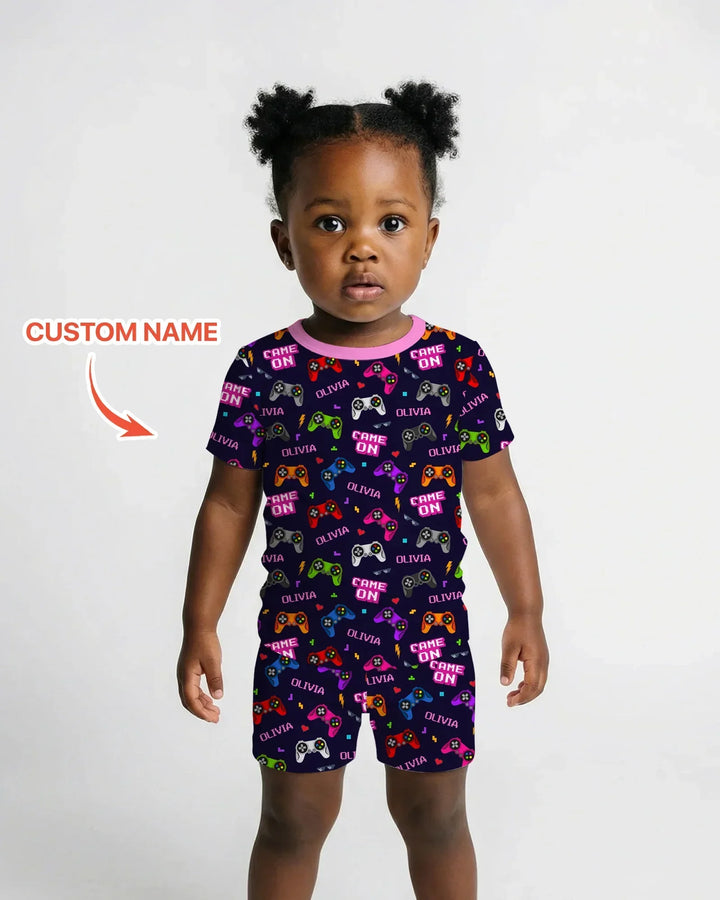 Zweiteiliges Pyjama-Set mit kurzen Ärmeln und Shorts im Sommer-Design