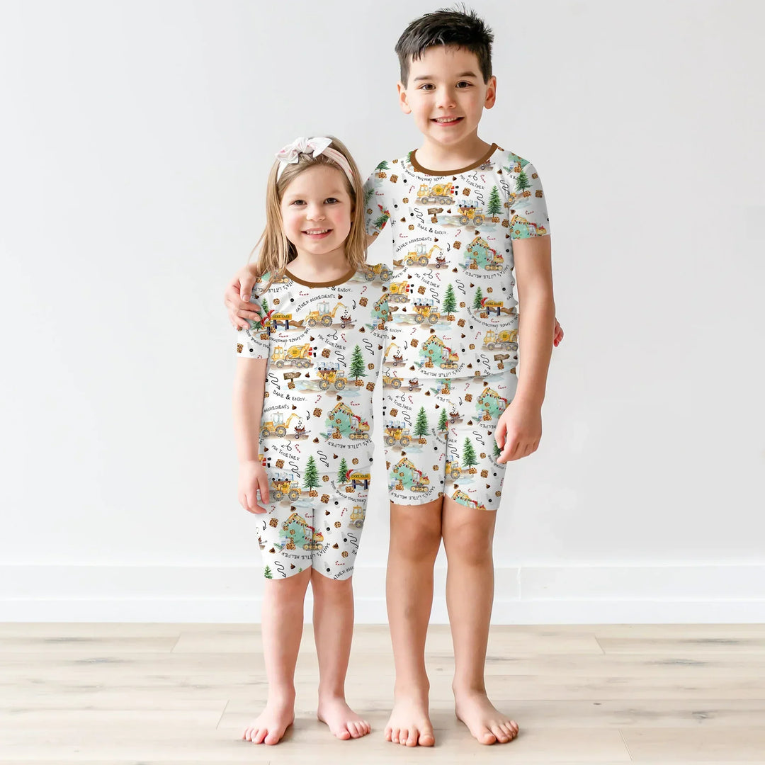 Construction Christmas Cookie Bamboo Two Piece Short Sleeve Shorts Pajama Set
