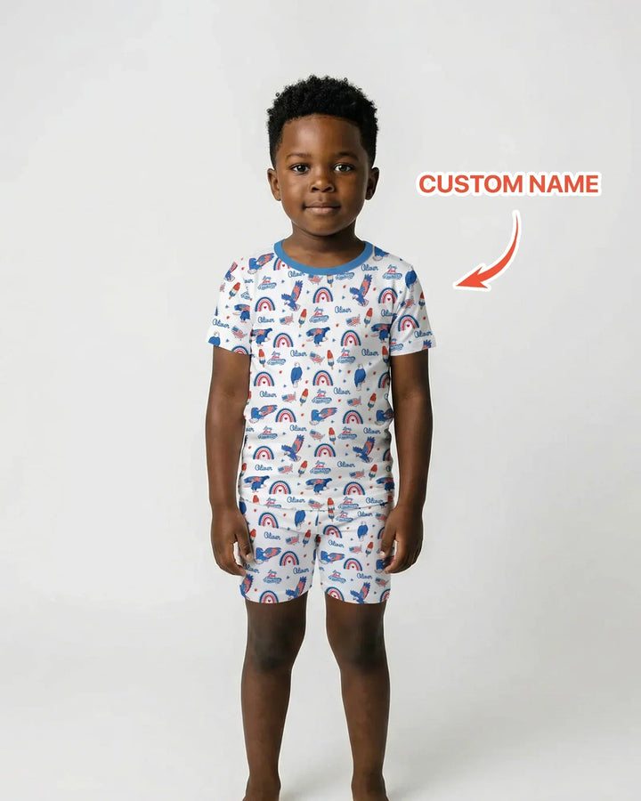 Zweiteiliges Pyjama-Set mit kurzen Ärmeln und Shorts im Sommer-Design