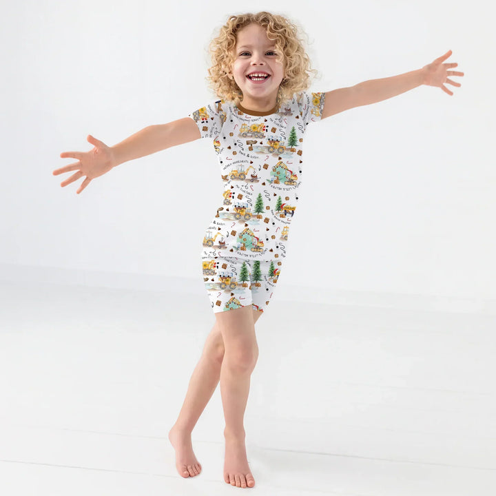 Construction Christmas Cookie Bamboo Two Piece Short Sleeve Shorts Pajama Set