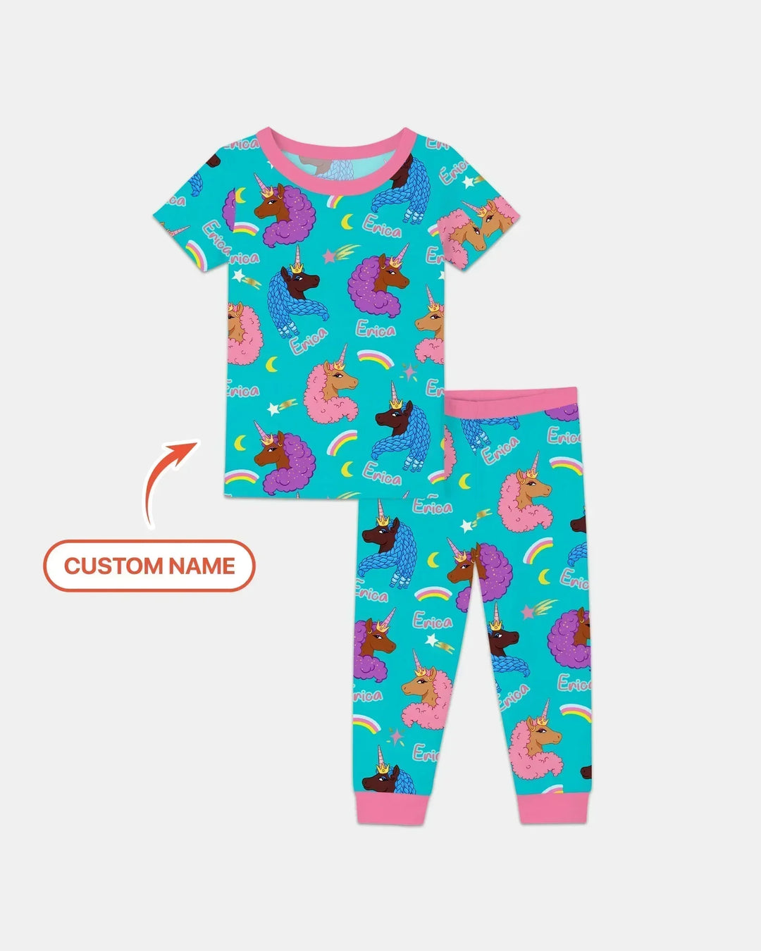 African Astro Unicorn Bamboo Two Piece Short Sleeve Pajama Set