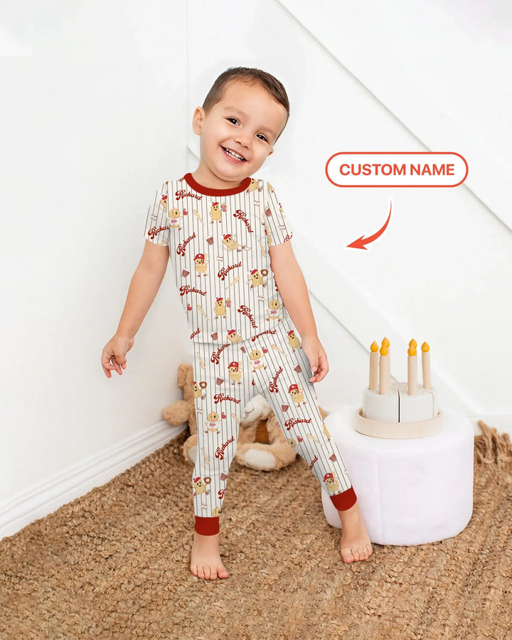 Custom Nam Retro Ballgame Bamboo Two Piece Short Sleeve Pajama Set