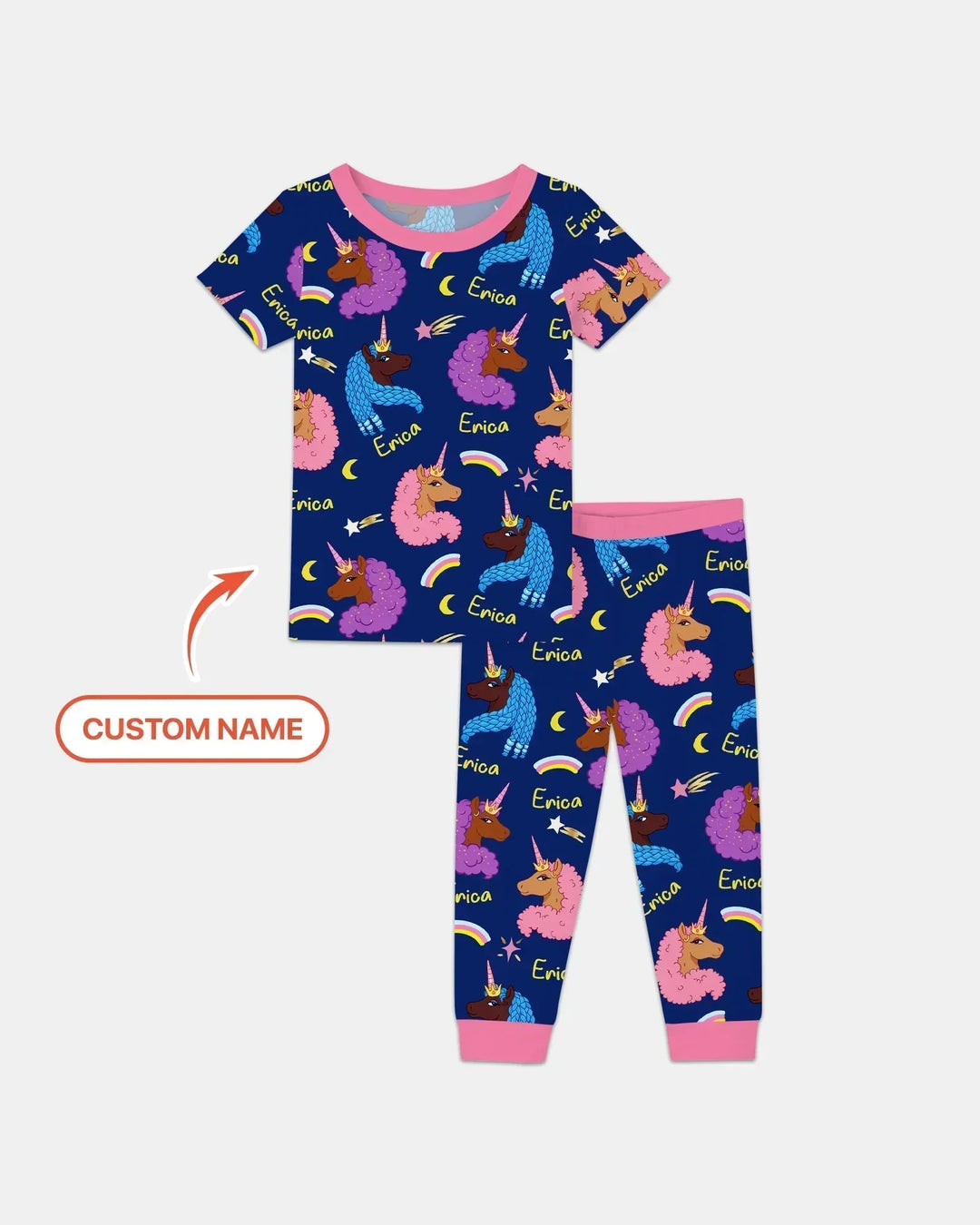 African Astro Unicorn Bamboo Two Piece Short Sleeve Pajama Set