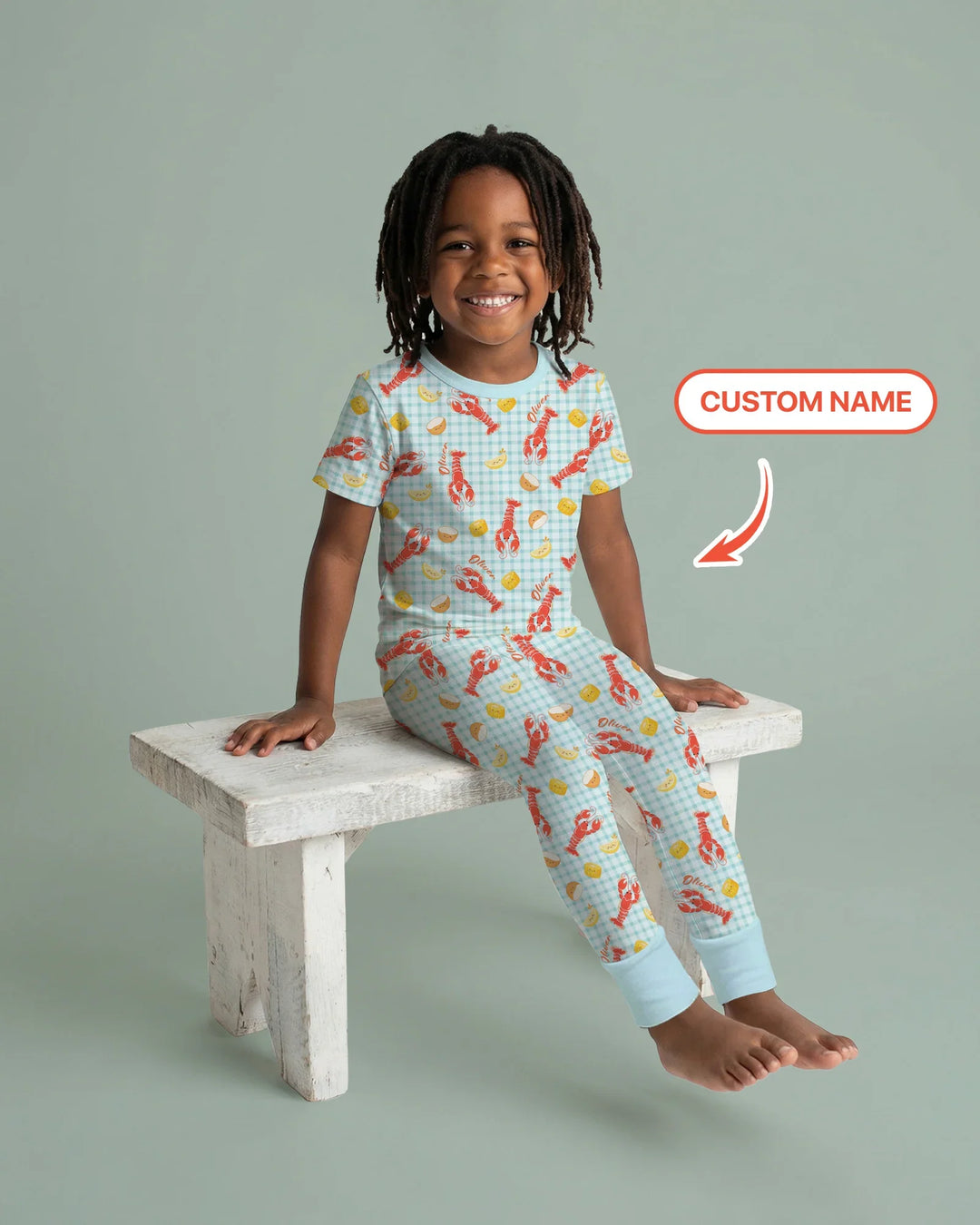 Custom Name Preppy Crawfish Season Bamboo Two Piece Short Sleeve Pajama Set