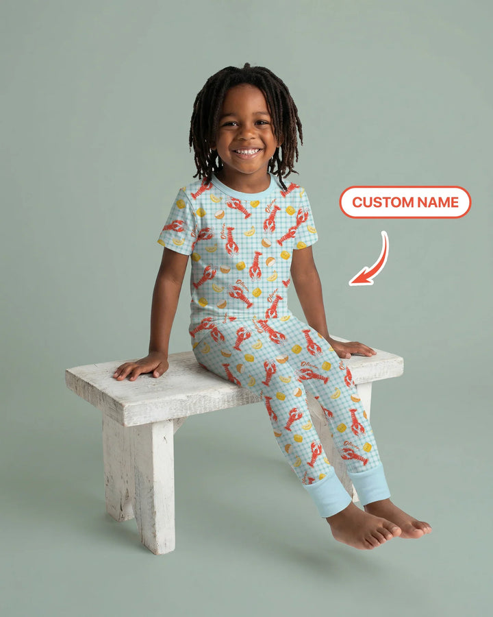 Custom Name Preppy Crawfish Season Bamboo Two Piece Short Sleeve Pajama Set
