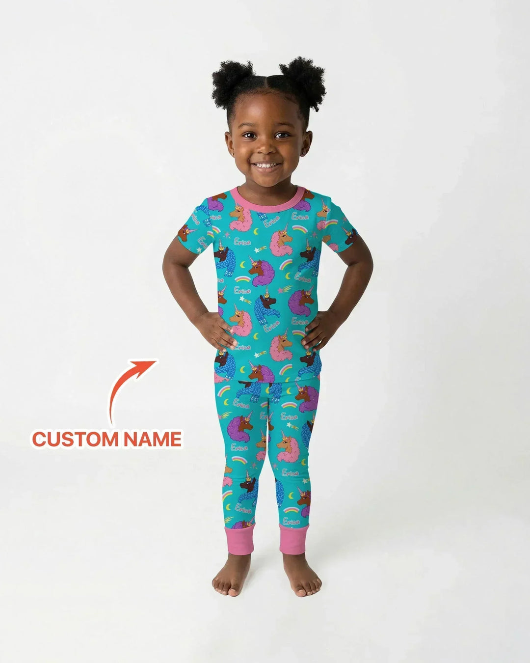 African Astro Unicorn Bamboo Two Piece Short Sleeve Pajama Set