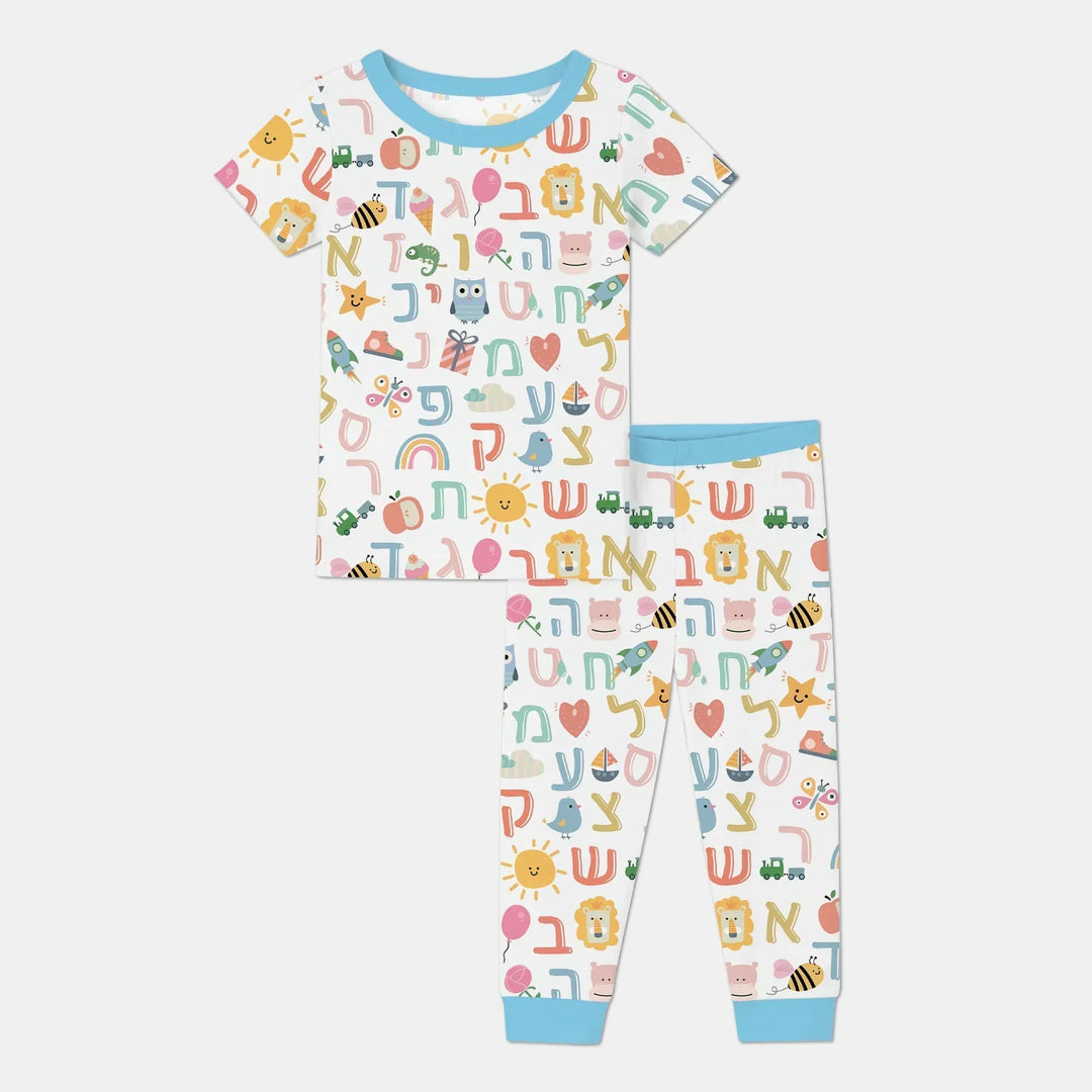 Hebrew Alphabet Two Piece Short Sleeve Pajama Set , Hebrew Alphabet Two Piece Short Sleeve Pajama Set - 12-18M / Blue