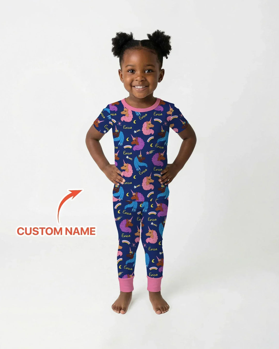 African Astro Unicorn Bamboo Two Piece Short Sleeve Pajama Set