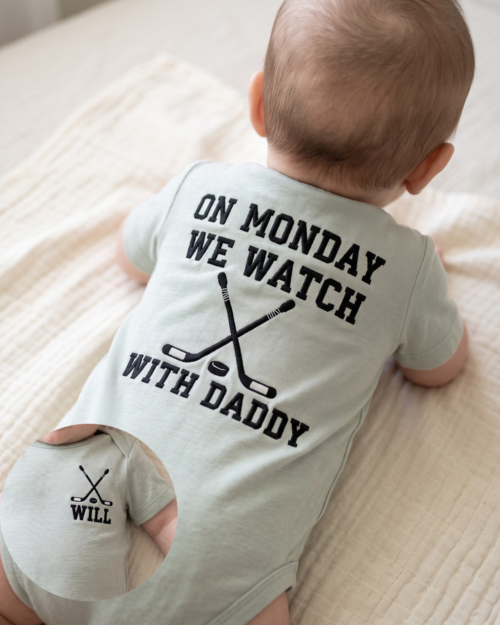 Custom Name Hockey Baby Embroidered Bamboo Bodysuit