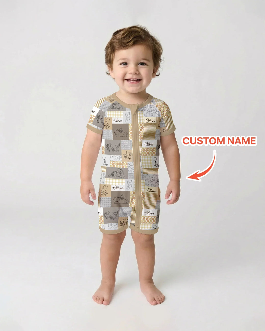Personalized Classic Bear Patchwork Bamboo Shorty Zippy