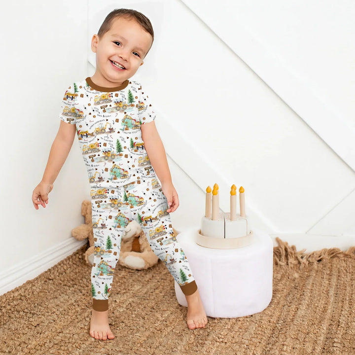 Construction Christmas Cookie Bamboo Two Piece Short Sleeve Pajama Set
