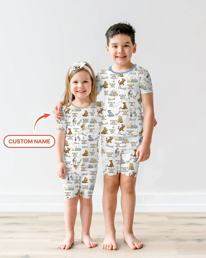 Zweiteiliges Pyjama-Set mit kurzen Ärmeln und Shorts im Sommer-Design
