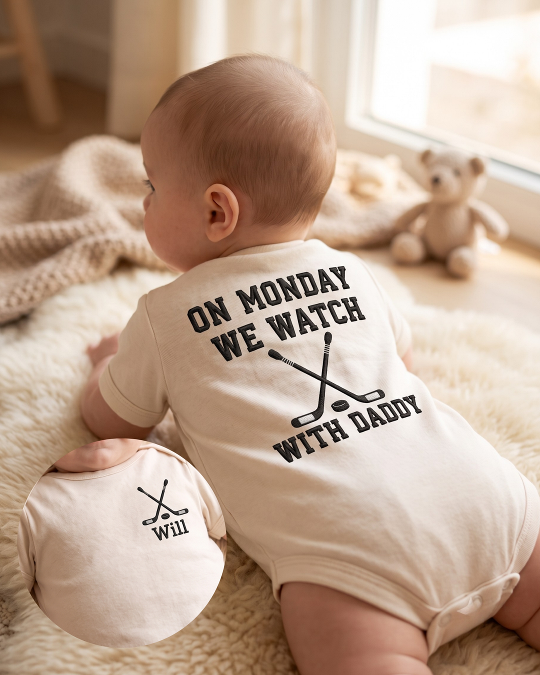 Custom Name Hockey Baby Embroidered Bamboo Bodysuit