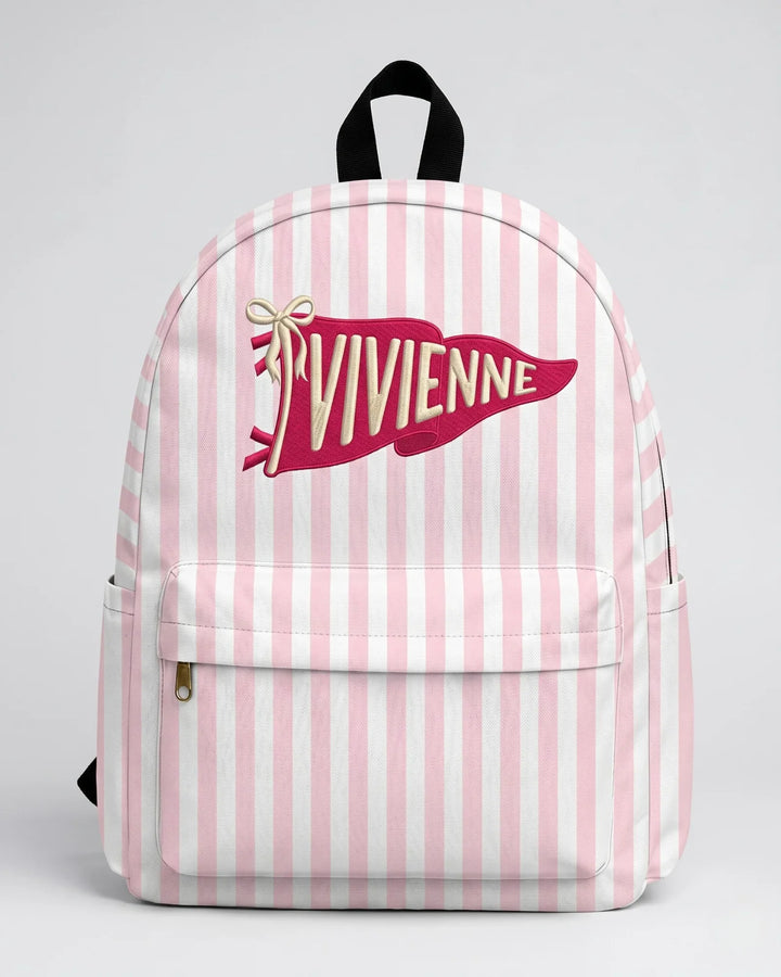 Custom Name Embroidered Pennant Pink Striped Backpack