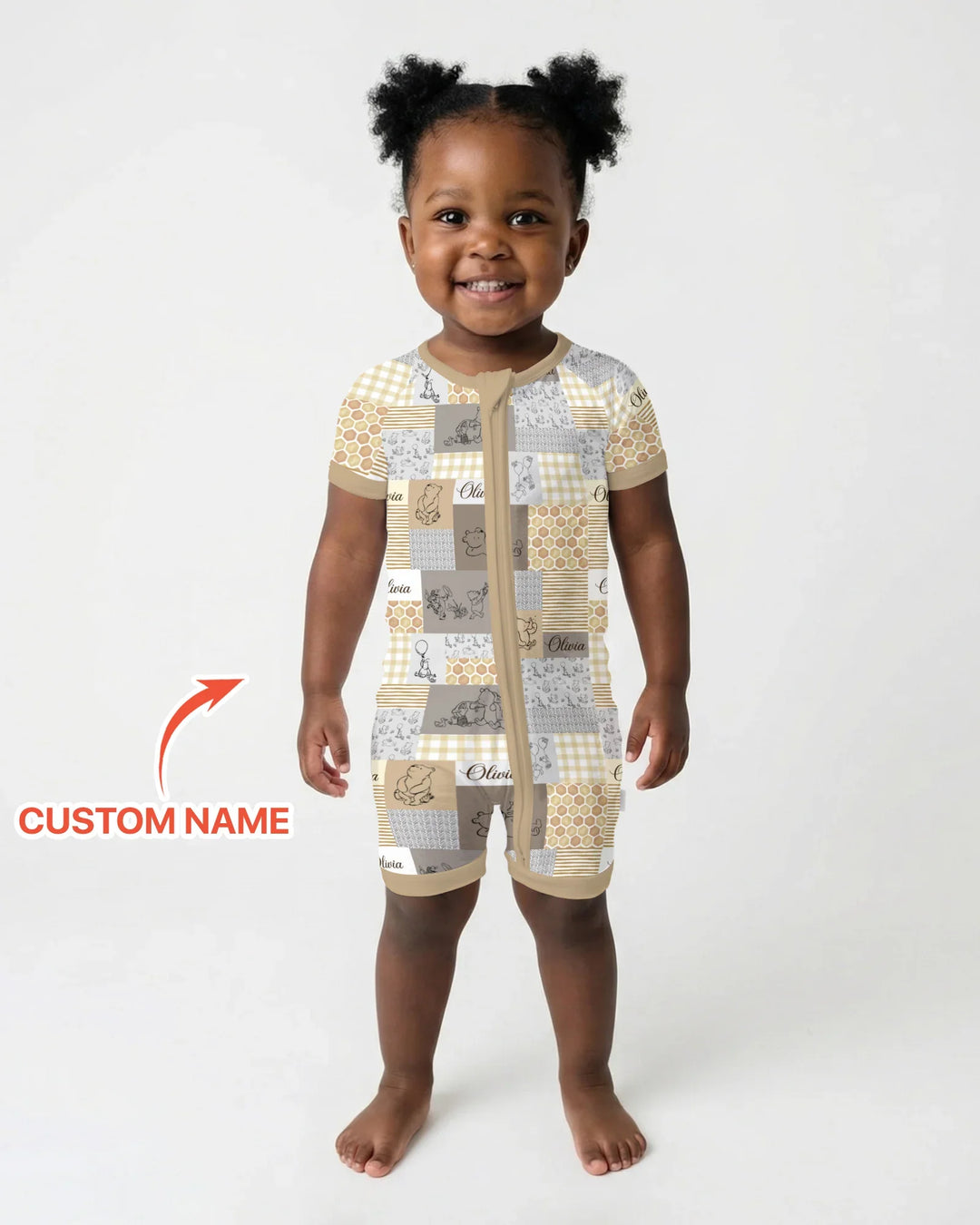 Personalized Classic Bear Patchwork Bamboo Shorty Zippy