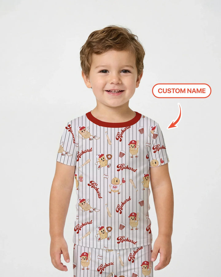 Custom Nam Retro Ballgame Bamboo Two Piece Short Sleeve Pajama Set