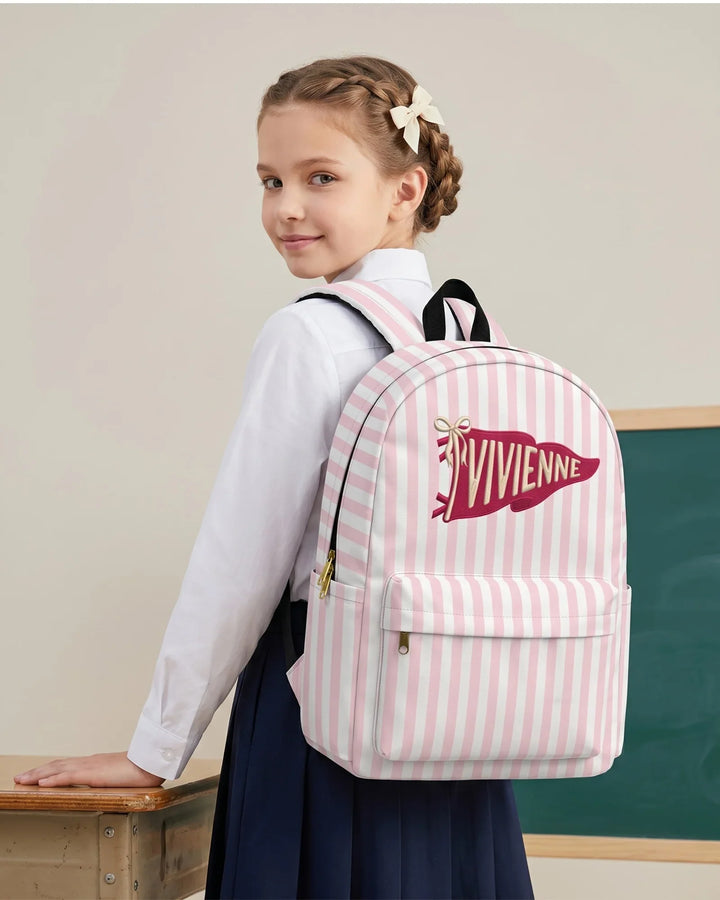 Custom Name Embroidered Pennant Pink Striped Backpack