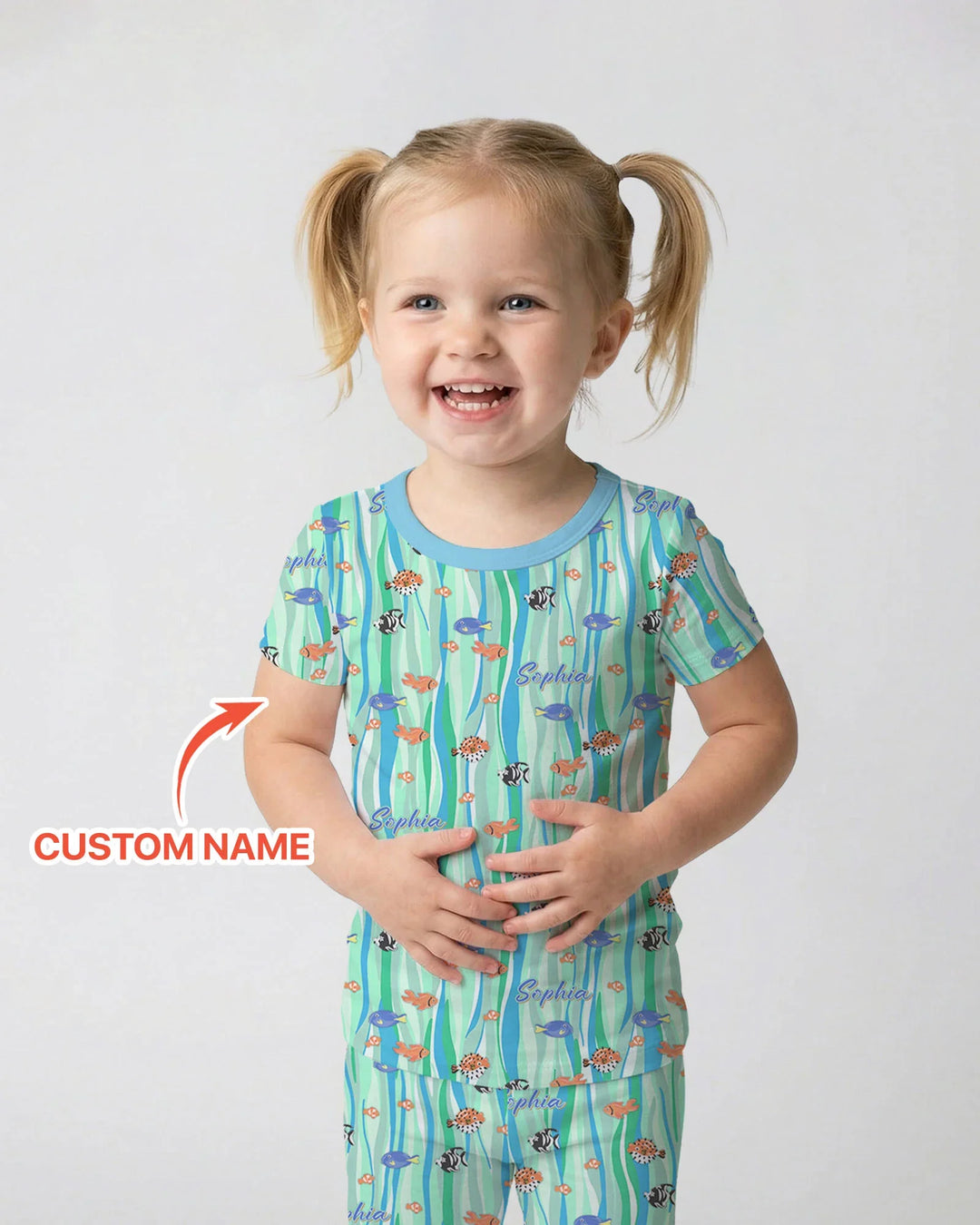 Custom Name Summer Beach Bamboo Two Piece Short Sleeve Pajama Set