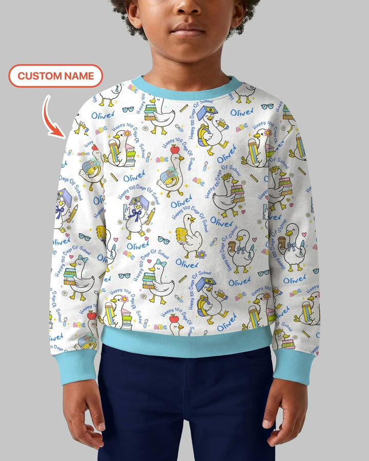Personalisierter Name Gans Frohe 100 Schultage Bambus Rundhals-Sweatshirt