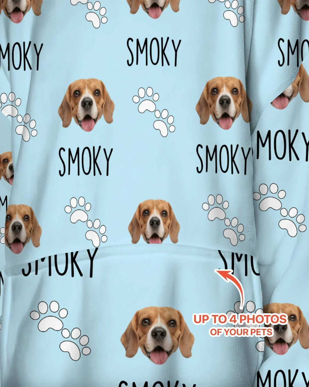 Bambus-Deckenhoodie mit Wunschnamen und Haustierfotos