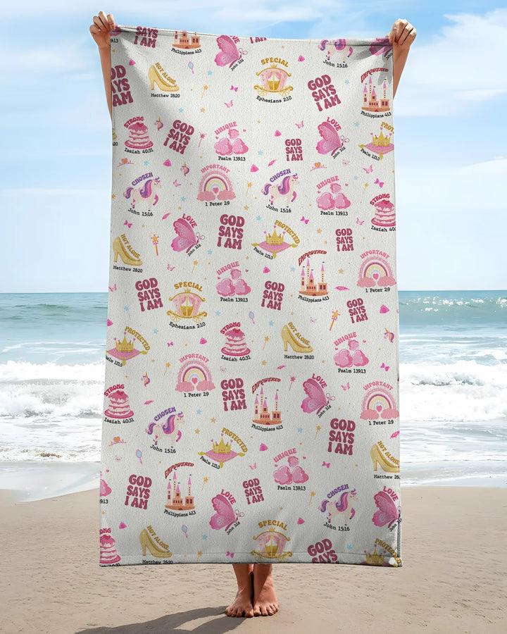 God Says I Am Girl Bamboo Beach Towel